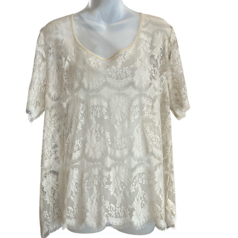 Fossil Chelsey Lace Top Natural Nude Boho Style NWT Size Large